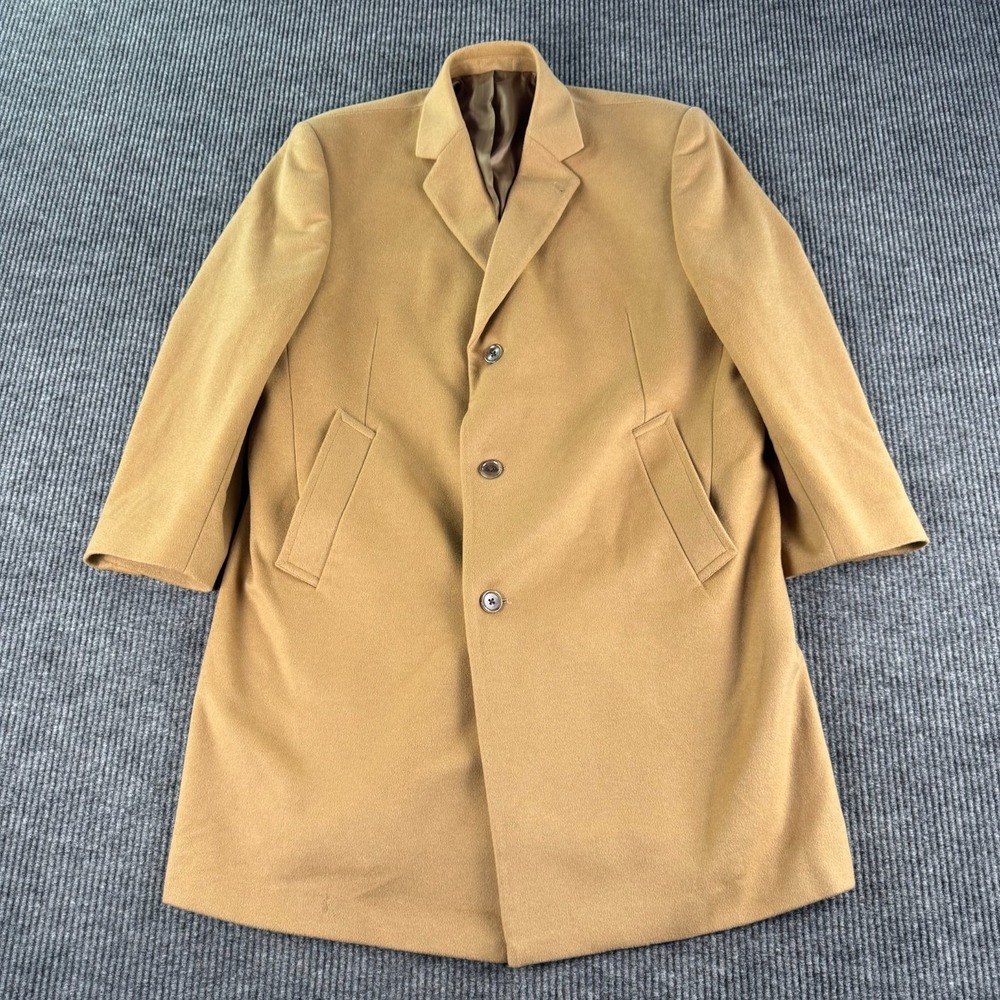 Vintage Jean Paul Germain Camel Hair Coat Men 46S Brown 3 Button Overcoat